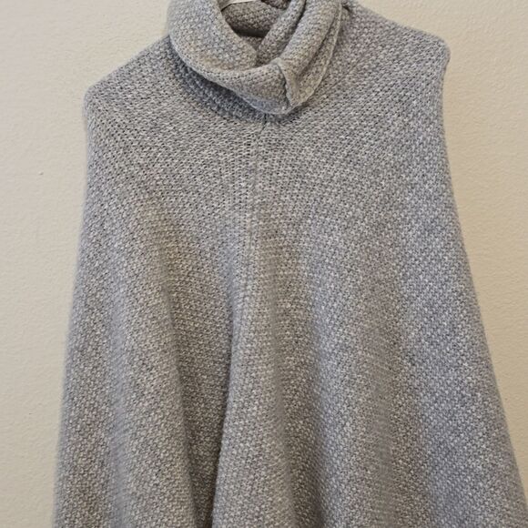Nili Lotan Turtleneck Alpaca Merino Wool Seed Stitch Cape Poncho Heather Grey S - Picture 4 of 9